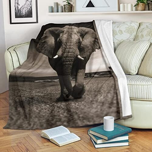 Plaid Éléphant animal gris polyester 220x240 cm